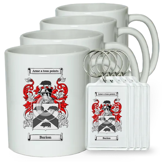 Burion Set of 4 Coffee Mugs and Keychains