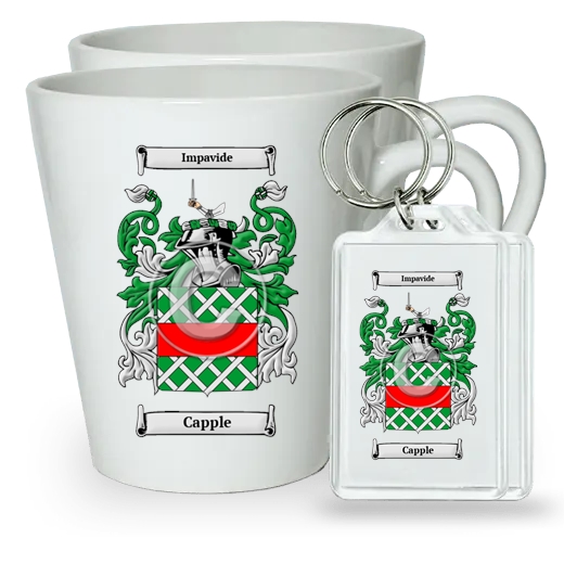 Capple Pair of Latte Mugs and Pair of Keychains