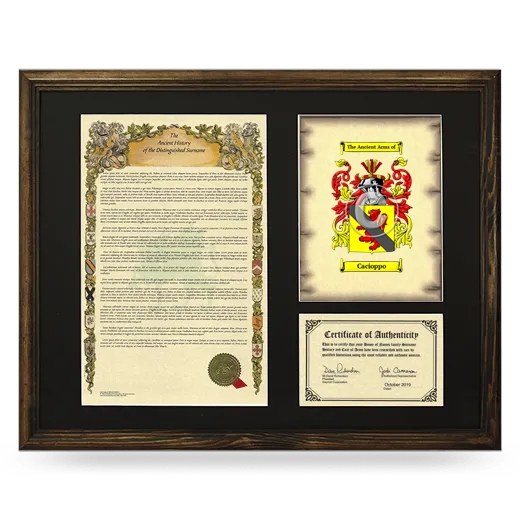 Cacioppo Framed Surname History and Coat of Arms - Brown