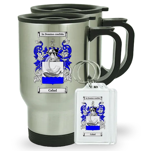 Cahal Pair of Travel Mugs and pair of Keychains