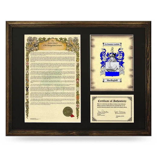 MacKaghill Framed Surname History and Coat of Arms - Brown