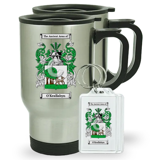 O'Keallahyn Pair of Travel Mugs and pair of Keychains