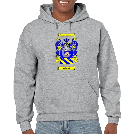 Calvoni Grey Unisex Coat of Arms Hooded Sweatshirt