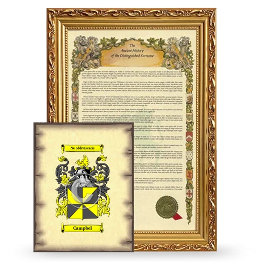 Campbel Framed History and Coat of Arms Print - Gold