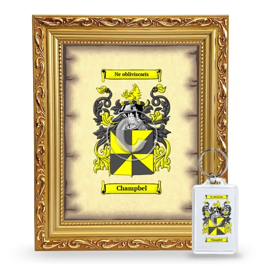 Champbel Framed Coat of Arms and Keychain - Gold