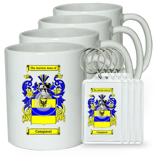 Campassi Set of 4 Coffee Mugs and Keychains