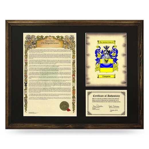 Campese Framed Surname History and Coat of Arms - Brown