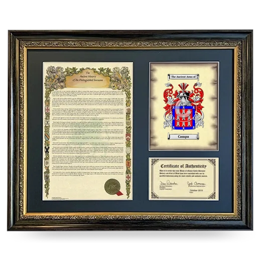 Campa Framed Surname History and Coat of Arms- Heirloom