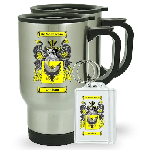 Candiani Pair of Travel Mugs and pair of Keychains