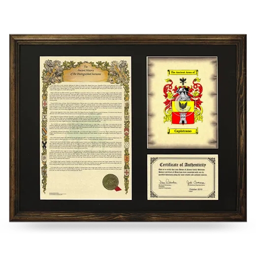 Capistrano Framed Surname History and Coat of Arms - Brown