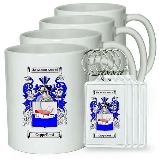 Cappelloni Set of 4 Coffee Mugs and Keychains