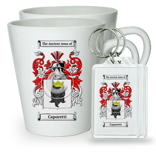 Capocetti Pair of Latte Mugs and Pair of Keychains