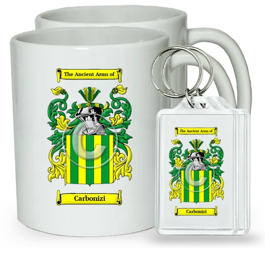 Carbonizi Pair of Coffee Mugs and Pair of Keychains