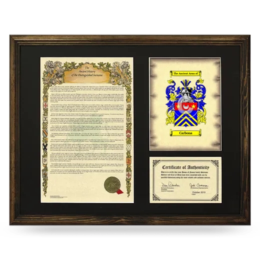 Carbona Framed Surname History and Coat of Arms - Brown
