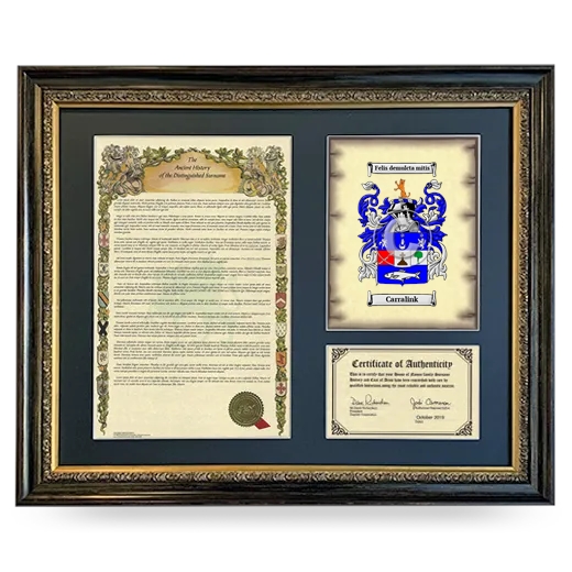Carralink Framed Surname History and Coat of Arms- Heirloom