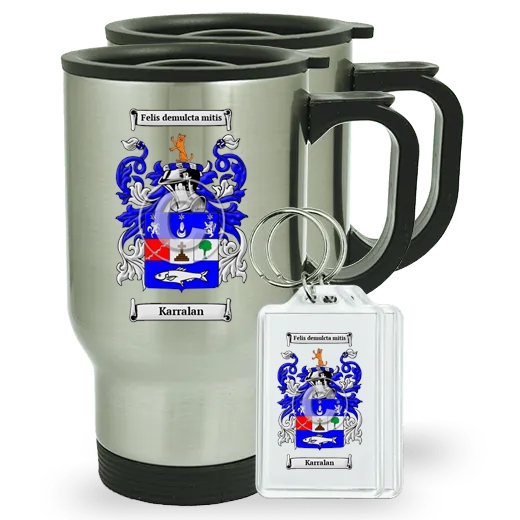 Karralan Pair of Travel Mugs and pair of Keychains