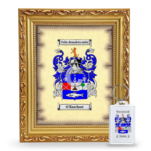 O'Karrlant Framed Coat of Arms and Keychain - Gold