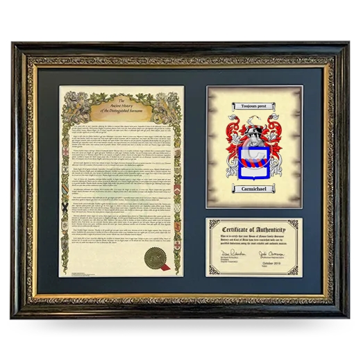 Carmichael Framed Surname History and Coat of Arms- Heirloom