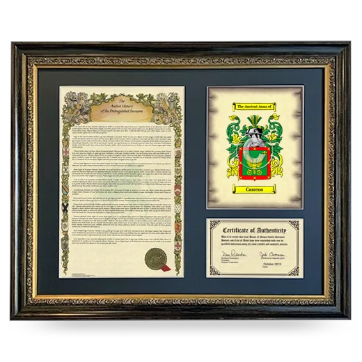 Carreno Framed Surname History and Coat of Arms- Heirloom