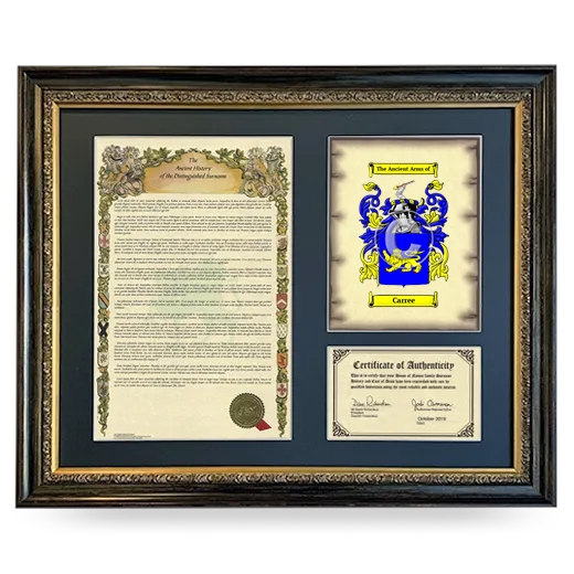Carree Framed Surname History and Coat of Arms- Heirloom