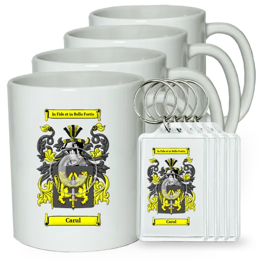 Carul Set of 4 Coffee Mugs and Keychains