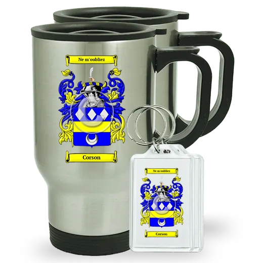 Corson Pair of Travel Mugs and pair of Keychains