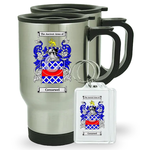 Cressewel Pair of Travel Mugs and pair of Keychains