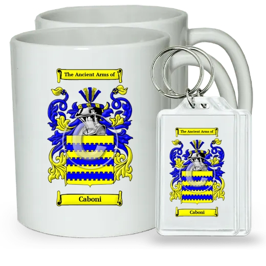 Caboni Pair of Coffee Mugs and Pair of Keychains