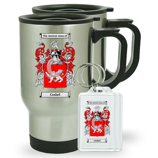 Cashel Pair of Travel Mugs and pair of Keychains