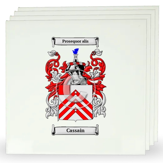 Cassain Set of Four Large Tiles with Coat of Arms