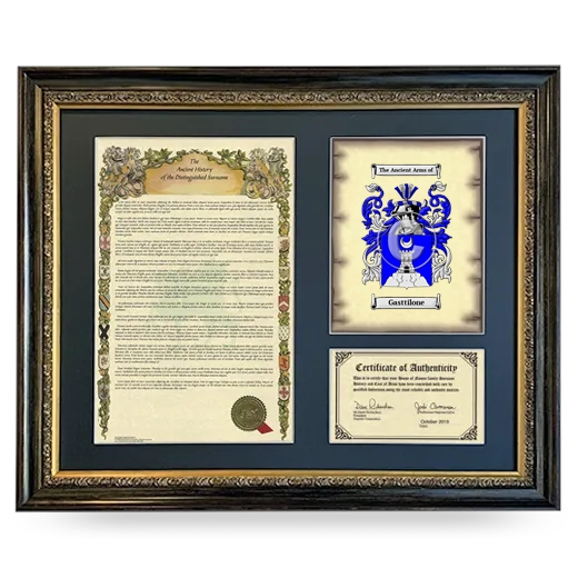 Gasttilone Framed Surname History and Coat of Arms- Heirloom