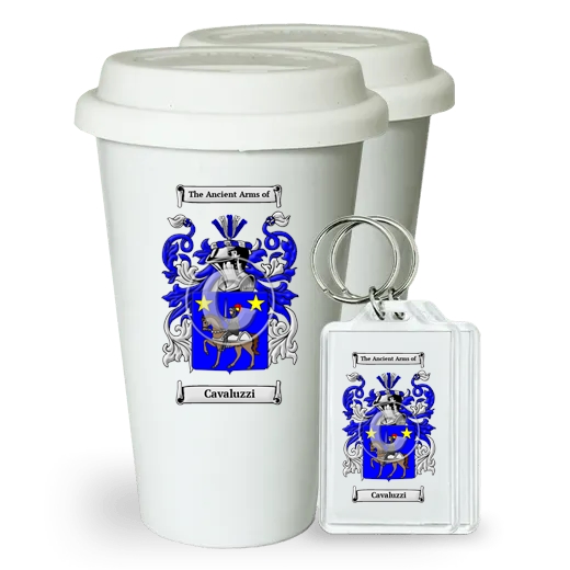 Cavaluzzi Pair of Ceramic Tumblers with Lids and Keychains