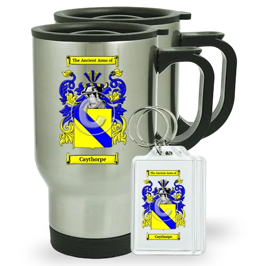 Caythorpe Pair of Travel Mugs and pair of Keychains