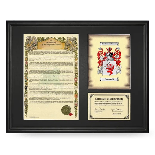 Ceccarelli Framed Surname History and Coat of Arms - Black