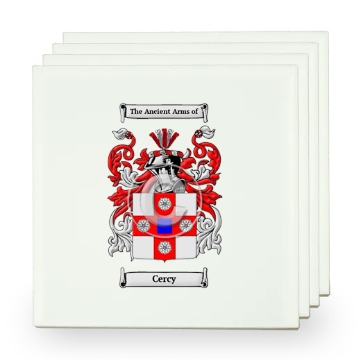 Cercy Set of Four Small Tiles with Coat of Arms
