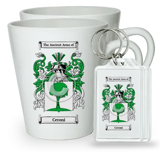 Ceroni Pair of Latte Mugs and Pair of Keychains