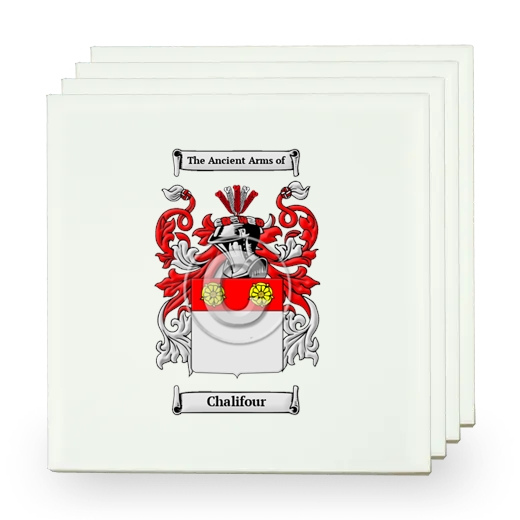 Chalifour Set of Four Small Tiles with Coat of Arms