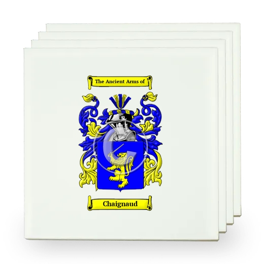Chaignaud Set of Four Small Tiles with Coat of Arms