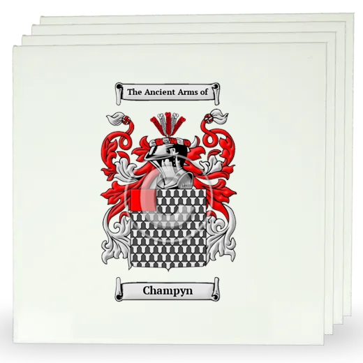 Champyn Set of Four Large Tiles with Coat of Arms