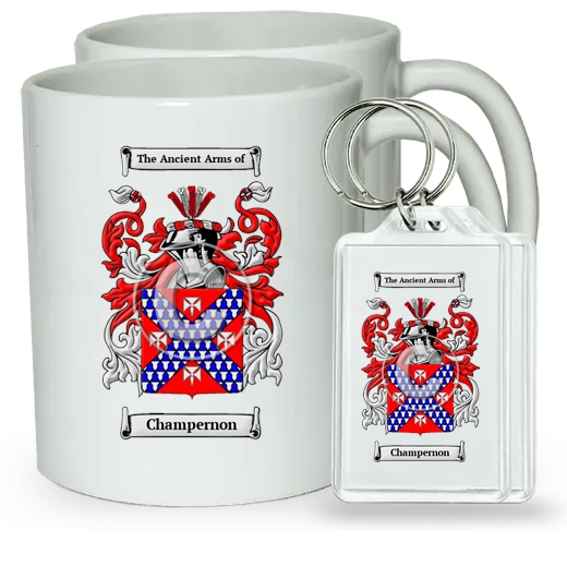 Champernon Pair of Coffee Mugs and Pair of Keychains