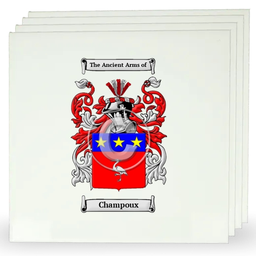 Champoux Set of Four Large Tiles with Coat of Arms