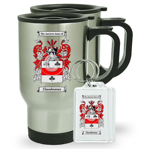 Chandonnay Pair of Travel Mugs and pair of Keychains