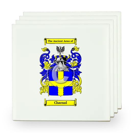 Charnal Set of Four Small Tiles with Coat of Arms
