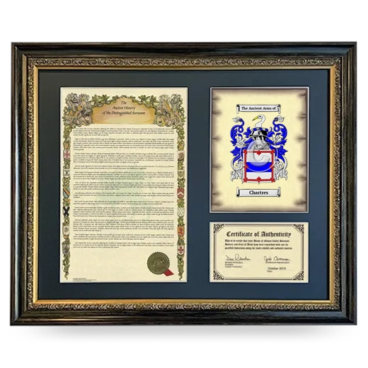 Chartres Framed Surname History and Coat of Arms- Heirloom