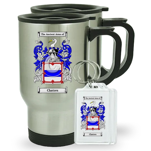 Chatres Pair of Travel Mugs and pair of Keychains