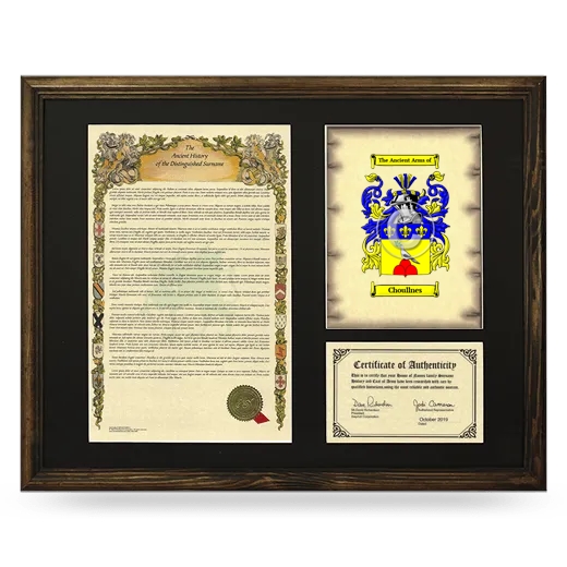 Choullnes Framed Surname History and Coat of Arms - Brown