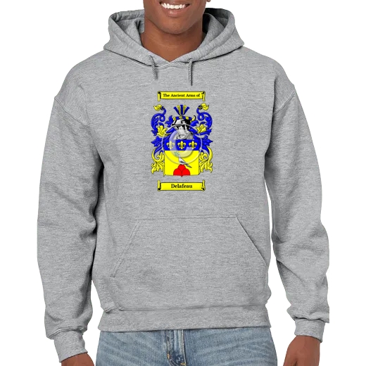 Delafeau Grey Unisex Coat of Arms Hooded Sweatshirt