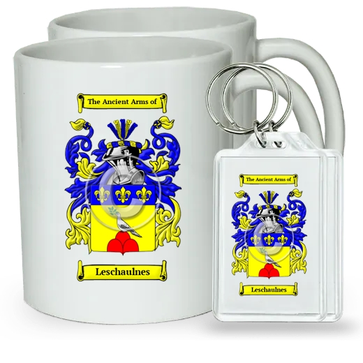 Leschaulnes Pair of Coffee Mugs and Pair of Keychains