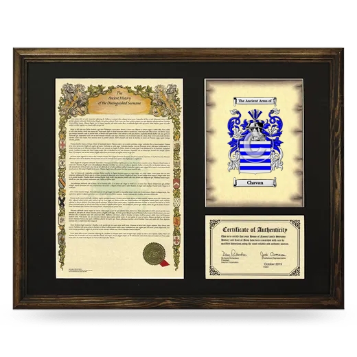 Chavan Framed Surname History and Coat of Arms - Brown