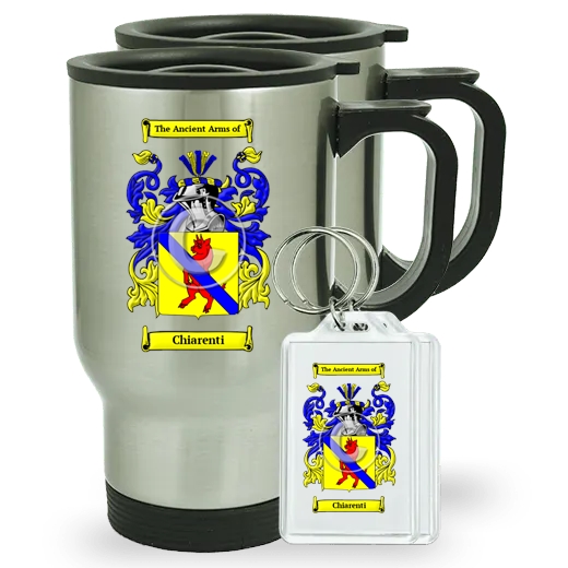 Chiarenti Pair of Travel Mugs and pair of Keychains